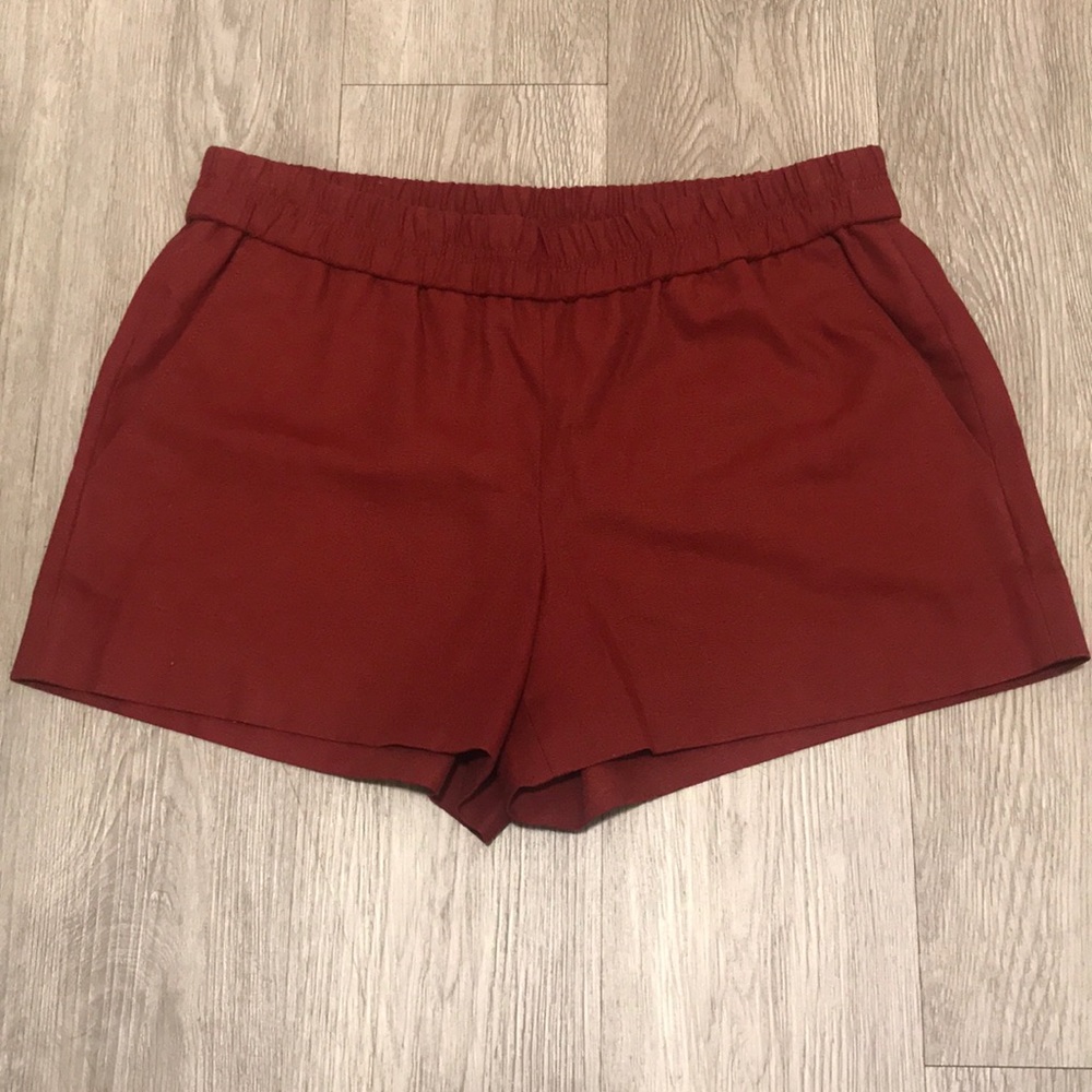 Jcrew linen/cotton red shorts with elastic waistband, pockets
